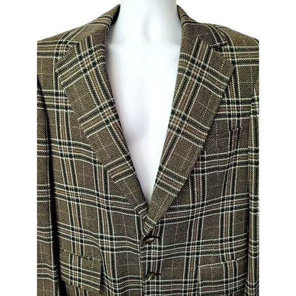 1970s Vtg Mens Plaid 42 R Sport Coat Jacket Polyester 70s Blazer Green - Picture 3 of 13